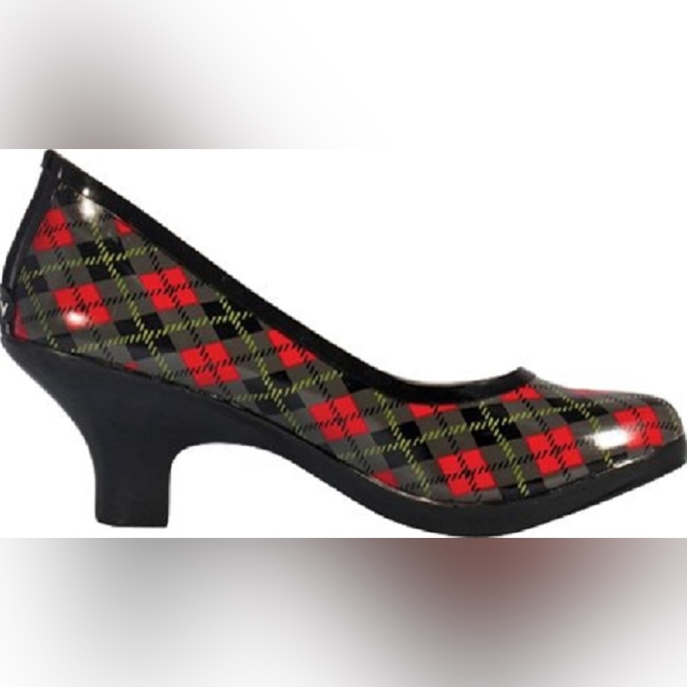 dav black green scot plaid pumps heels size 6